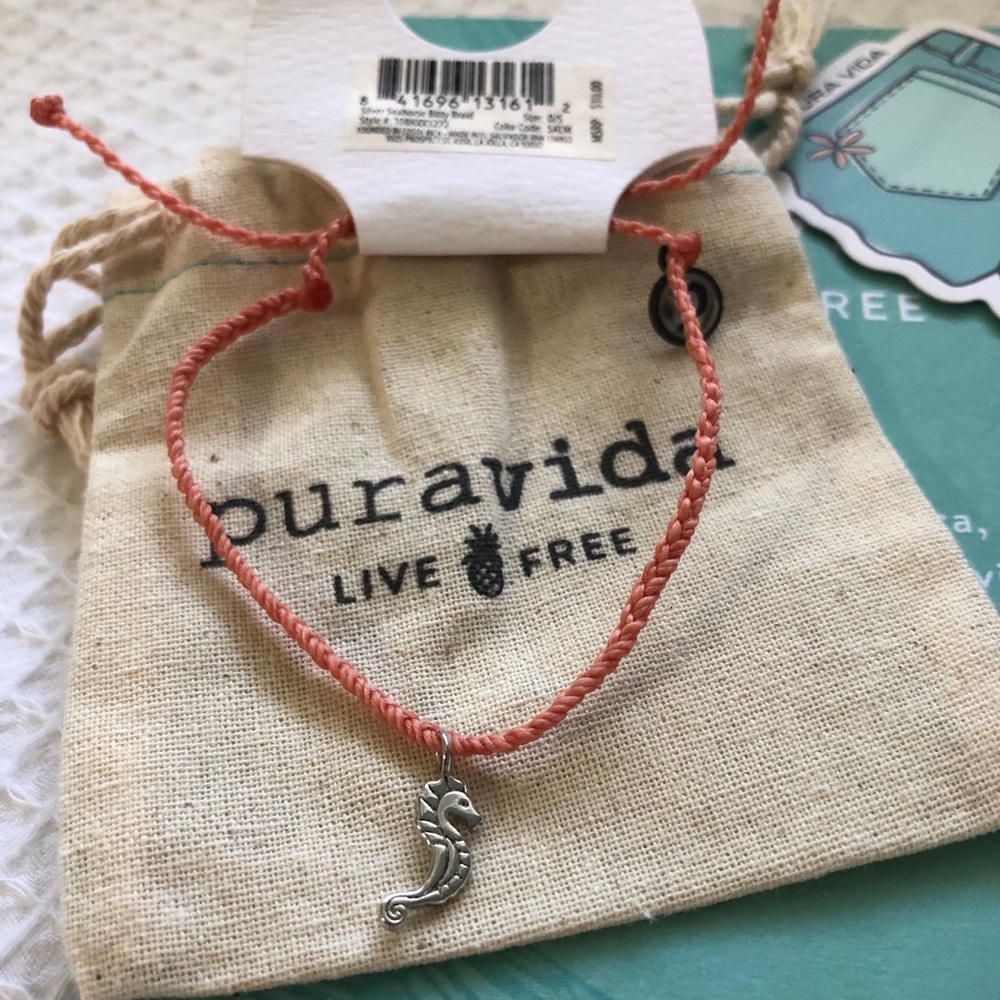 Pura Vida Seahorse Salmon Braided Bracelet